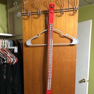 Red genuine leather studded punk belt